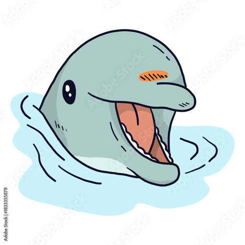 Cute dolphin mouth tooth water sea flat