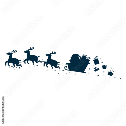 Santa claus gift deer sleigh sledge silhouette