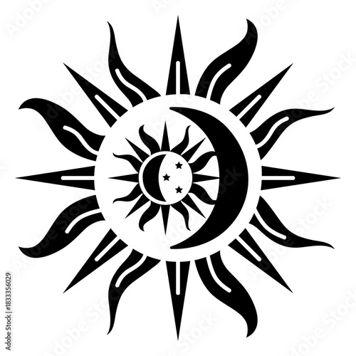 Crescent moon sun detailed celestial body
