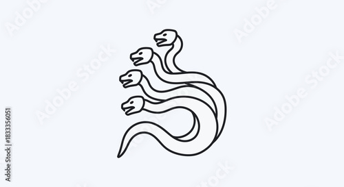 Hydra Illustration - Mythical Creature with Multiple Snake Heads.