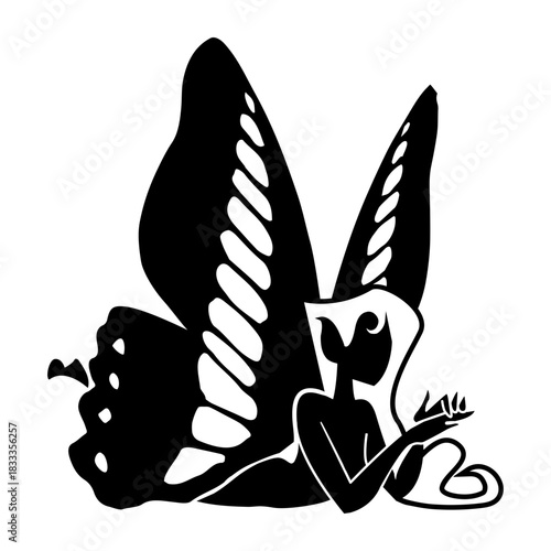 Fairy wing lying silhouette detailed