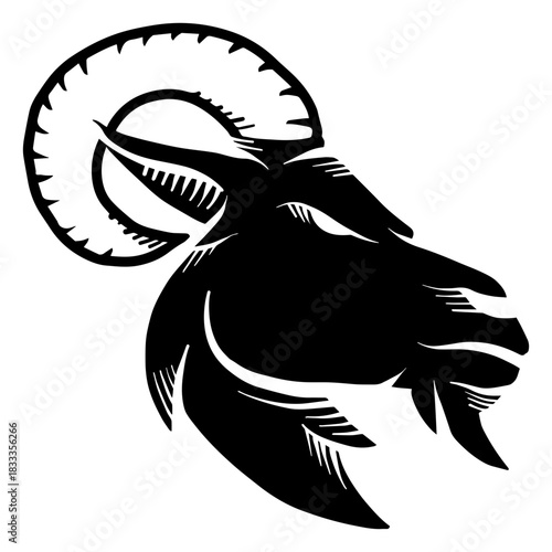 Goat horn tattoo detailed silhouette