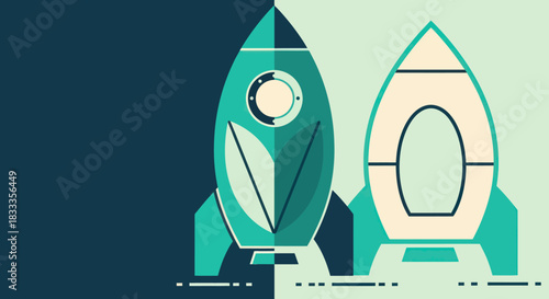 Two Retro Rockets Ready for Launch on Contrasting Backgrounds.