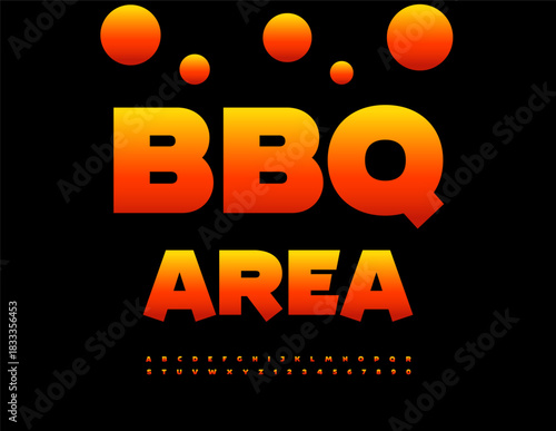 Vector Hot Promotion BBQ Area. Flame style Font. Fire Digital Alphabet Letters and Numbers set.set. 