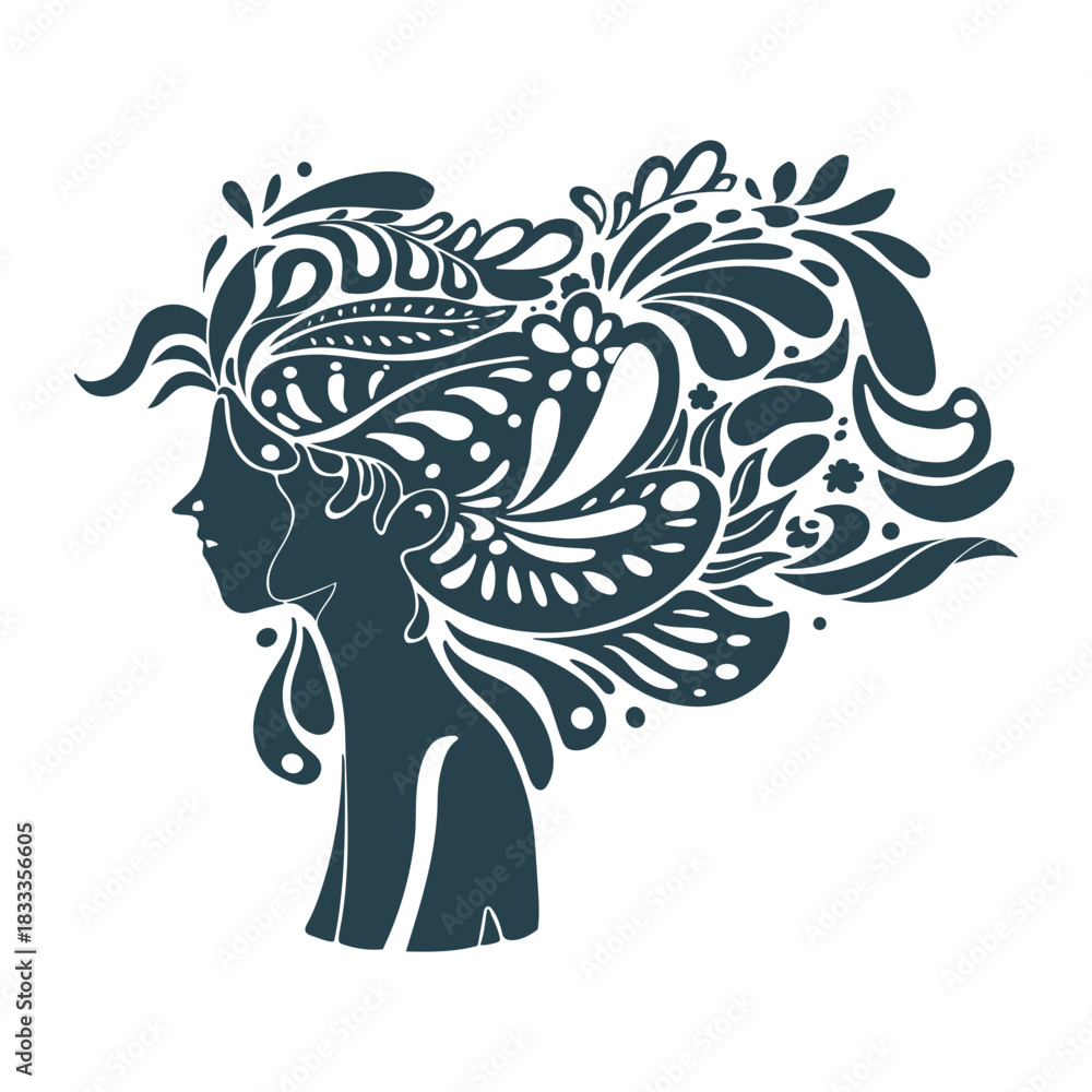 Fototapeta premium Face hair long woman silhouette detailed
