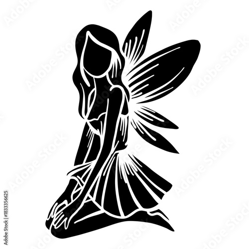 Fairy wing sitting detailed silhouette