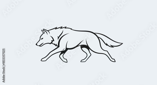 Line Art Depiction of a Stalking Wolf in Profile.