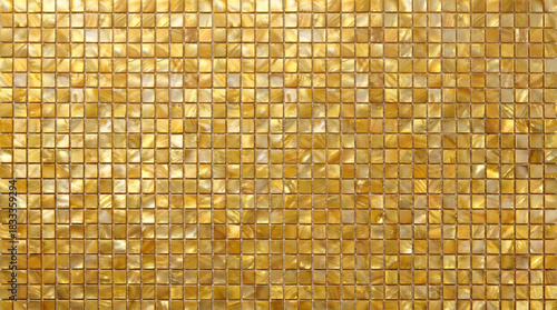 Golden mosaic tiles texture background. Luxury yellow gold wall pattern for interior design. © Мария Андрейченко
