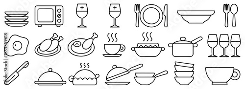 kitchen dish plate and utensil icons