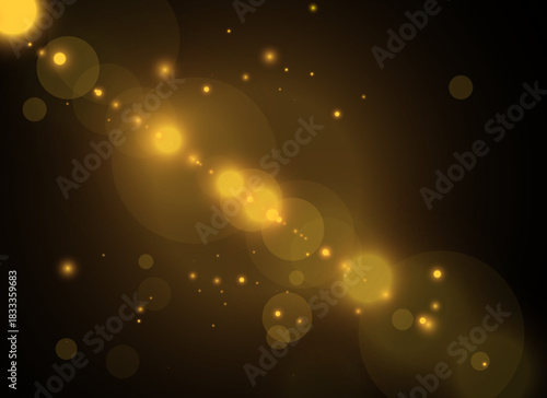 Warm golden bokeh flare with soft glow particles on a dark background