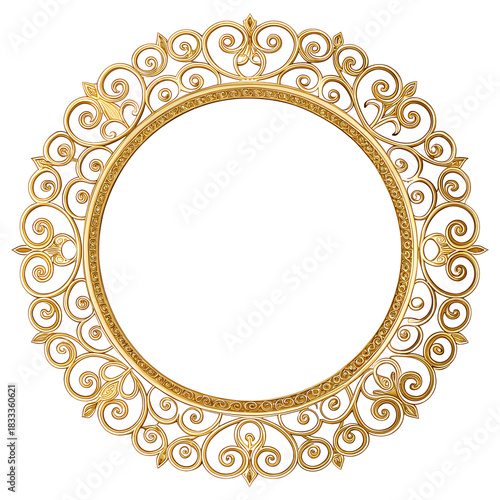 Ornate Golden Circular Frame on Black Background