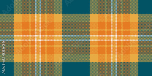 Classic tartan pattern. Vibrant orange hues intersect with calming teal, creating a versatile textile texture. Use for backgrounds, apparel, or design projects.