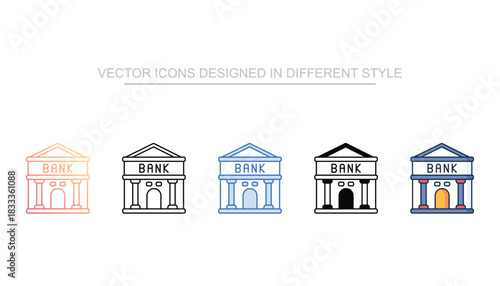 Bank Building line icon vector stock with white background
