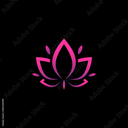 Elegant pink and purple gradient lotus flower icon on a black background. A modern symbol for wellness, yoga, and spirituality