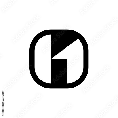 Sleek and modern abstract geometric symbol for a logo or icon. This minimalist black and white vector graphic features a unique shape within a rounded square