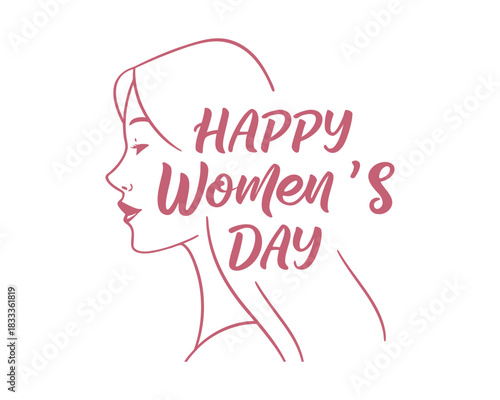 Happy Womens Day elegant greeting card with a simple line drawing of a womans face celebration and empowerment