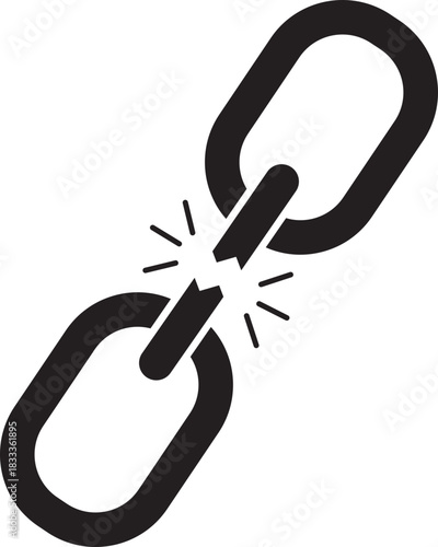 Broken chain link isolated on transparent background. Weakness, broken chain link, symbolizing a severed connection or a point of failure. Vector illustration.