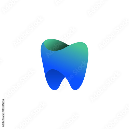 Vibrant blue and green gradient tooth logo, a modern and abstract symbol for dental health, oral care, and professional dentistry services