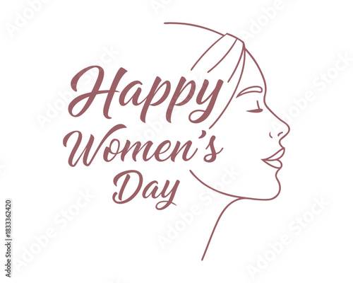 Happy Womens Day with Elegant Female Profile Illustration for International Celebration and Empowerment