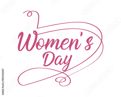 Elegant Womens Day Design with Pink Script Font and Swirling Lines for Celebrations and Greetings Worldwide