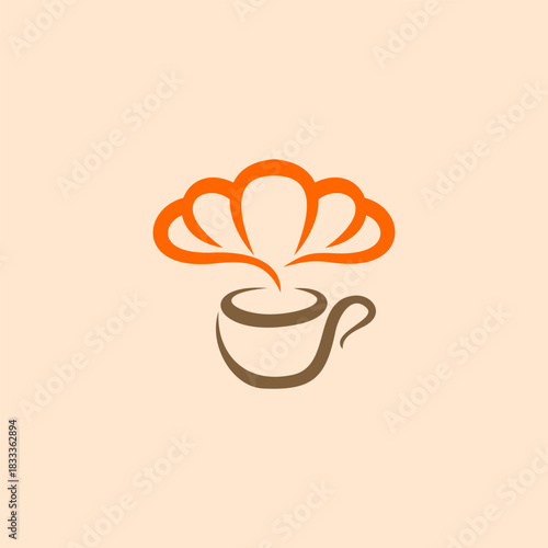 Creative vector illustration of a hot beverage cup with stylized aromatic vapor forming a cloud, a modern logo concept for a cafe or drink business