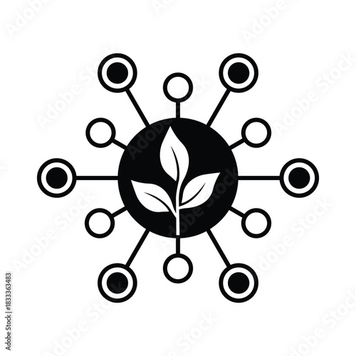 green technology future, eco tech icon, leaf plant in circuit board, logo engineering tech, microchip, flat vector illustration