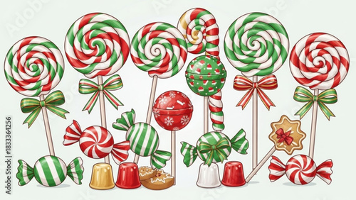 Festive Holiday Sweets Collection: Lollipops, Candies, and Cookies for a Sweet Christmas Celebration, Perfect for Holiday Designs and Festive Treats