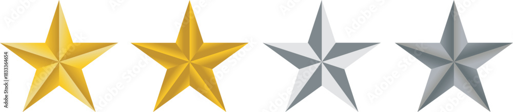 Obraz premium Star, rating, vector, illustration, sketch, outline, graphic, design, gold, silver, gray, review, feedback, evaluation, quality, icon, symbol, horizontal, five-pointed, gradient, comparison