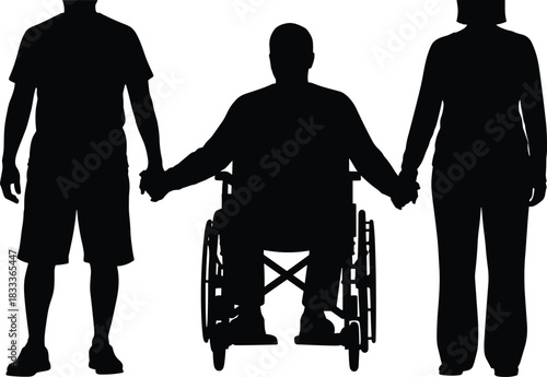 Wheelchair, inclusion, support, silhouette, accessibility, friendship, diversity, mobility aid, togetherness, caring, 