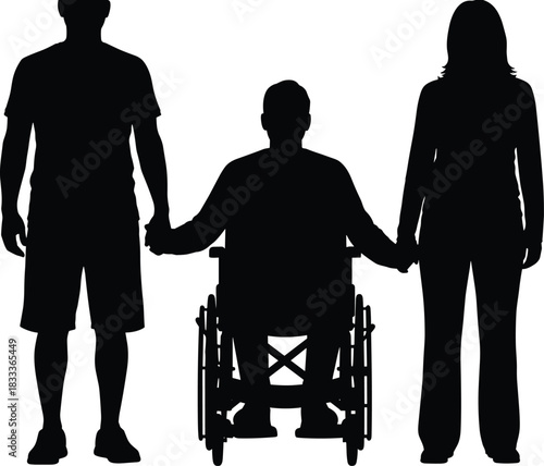 Wheelchair, inclusion, support, silhouette, accessibility, friendship, diversity, mobility aid, togetherness, caring, 