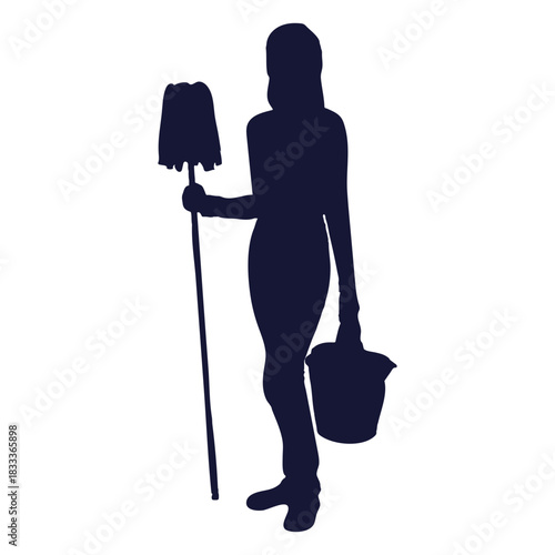 Cleaner bucket mop silhouette