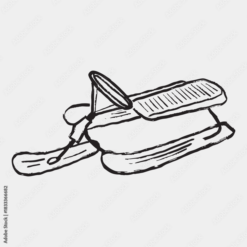 Naklejka premium Hand drawn sled with wheel. Vector sketch illustration in vintage crayon charcoal style. Winter sports, recreation, mountain vacation equipment