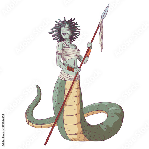 Medusa gorgon woman colored coloured illustration