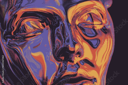 Surreal, vibrant portrait with fluid geometric shapes and bold colors