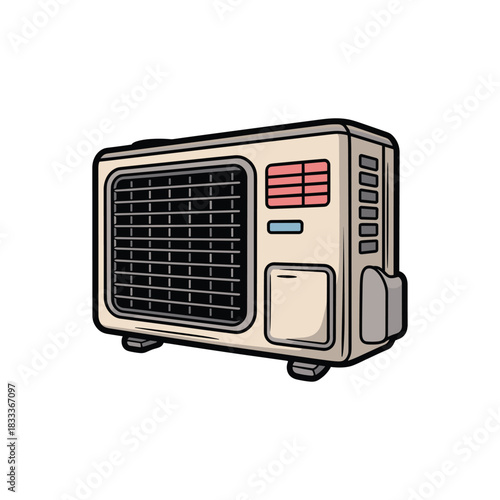 Illustration of an air conditioning unit, used for cooling and maintaining indoor air quality.