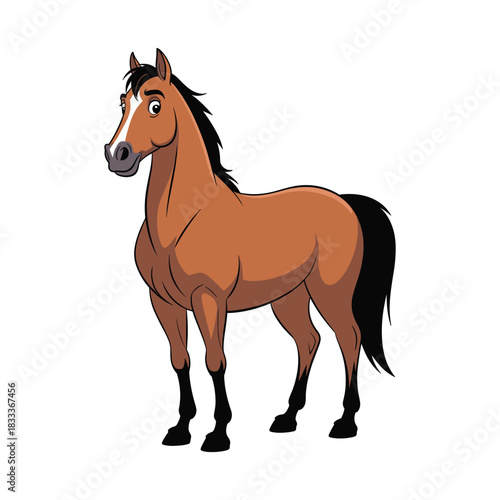 A beautifully drawn cartoon horse stands tall, exuding grace and majestic charm design.