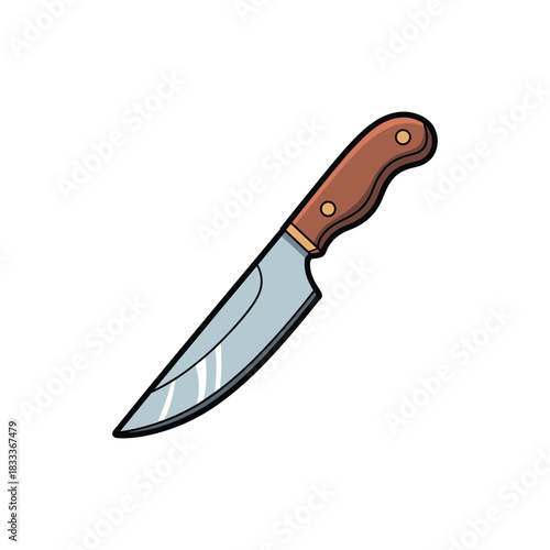 Illustration of a knife with a brown handle, suited for kitchen or outdoor activities.