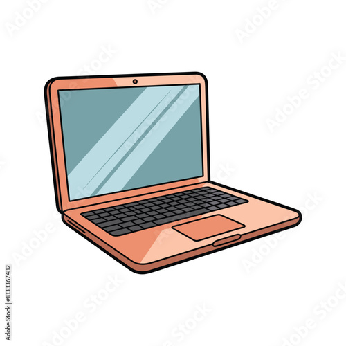 A peach-colored cartoon laptop sits against a white background, ready for computing tasks.