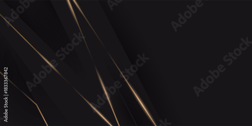 Luxury Black and Gold Background in Paper Cut Style with Glitter and Light Effect. Premium Black and Gold Background for Award, Nomination, Ceremony, Formal Invitation or Certificate Design