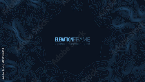 Abstract contour mountain elevation landscape map. Abstract minimal relief topographic map. Terrain contour vector grid with a central place for text.