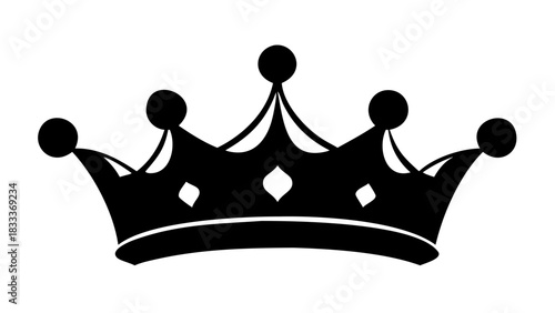 Illustration of a black crown with rounded points and diamond shapes on a white background design