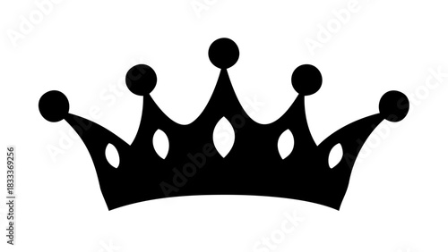 A majestic black crown with rounded spikes and leaf shaped cutouts on a white background design