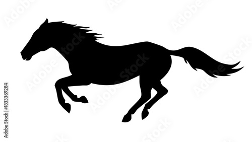 Silhouette of a horse in motion with its mane and tail flowing freely in the wind beautifully depicted