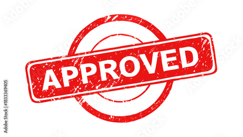 A red approved stamp with a circle and rectangle shape on a white background illustration design