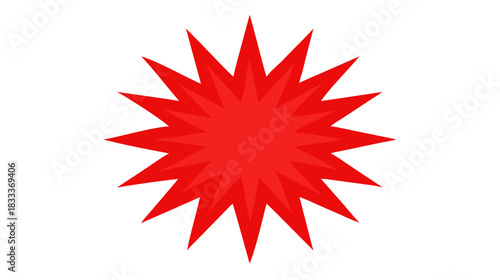 Illustration of a red spiky starburst shape with sharp points against a white background image view