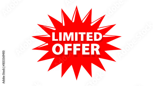 Red starburst shape with the words limited offer in white letters in the center of the graphic design