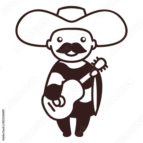 Cute mexican male mariachi character stroke