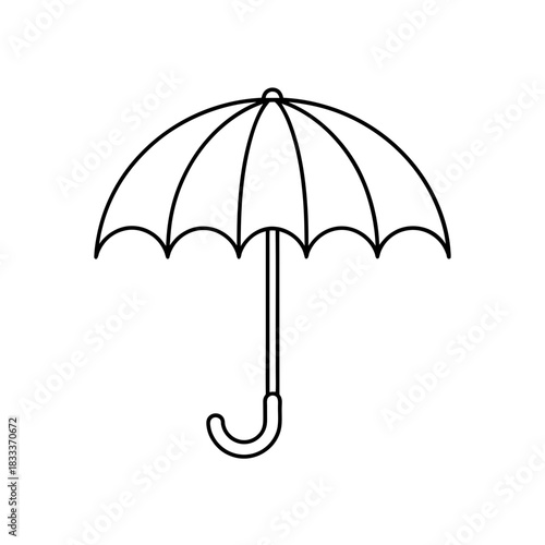 Simple line drawing of a closed black umbrella on transparent background silhouette