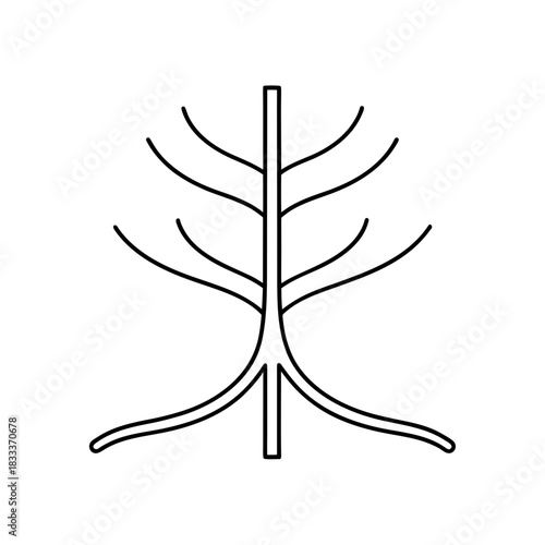 Stylized tree with branches and root system shown on transparent background silhouette