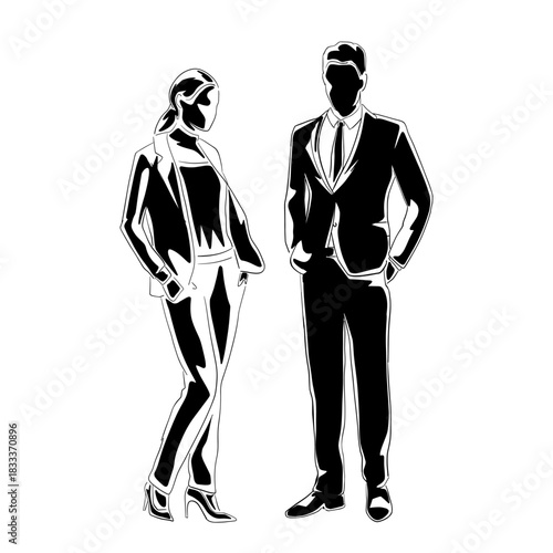 Business people, isolated vector silhouette. group of man and woman in formal clothes